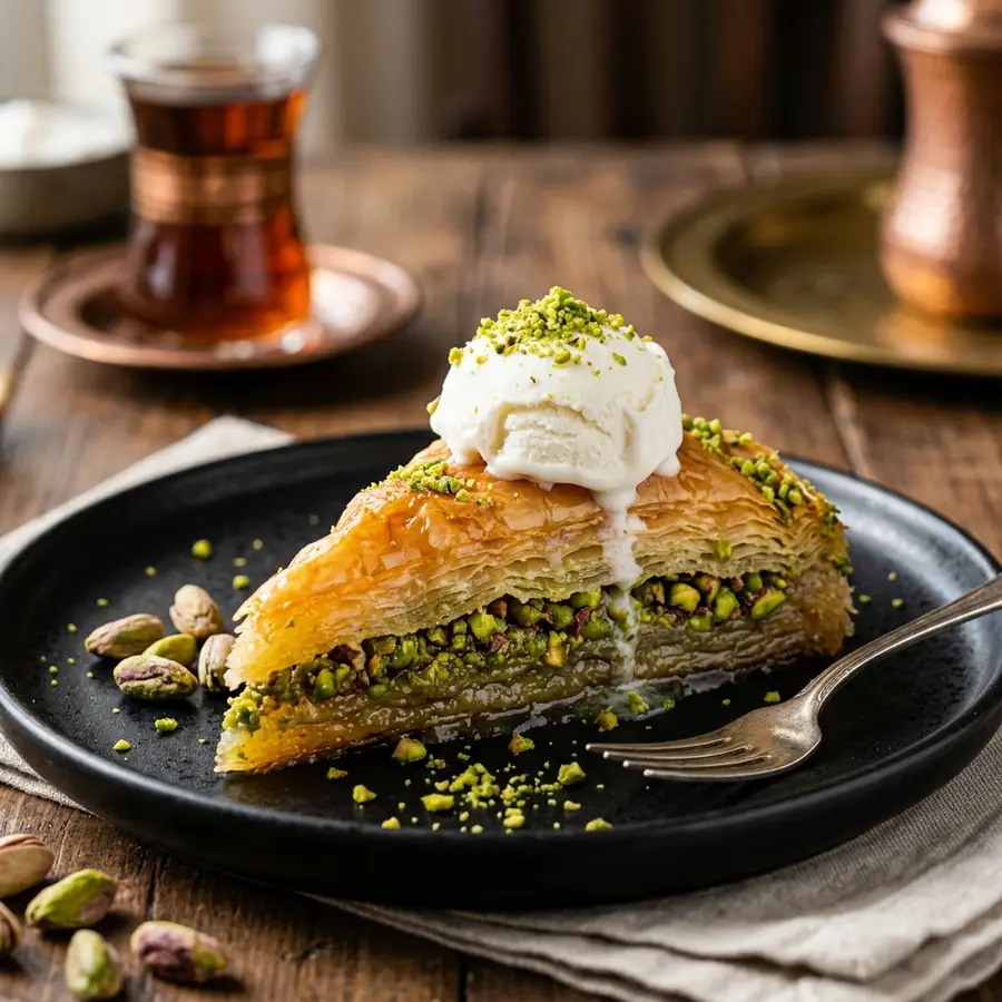 El açması fıstıklı Antep baklavası